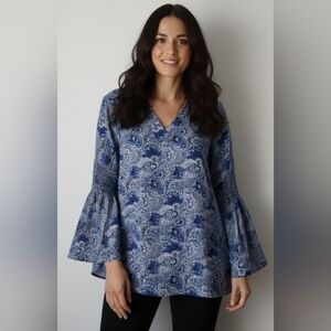 Michael Kors Blue Patterned Bell Sleeve Tunic Size XL